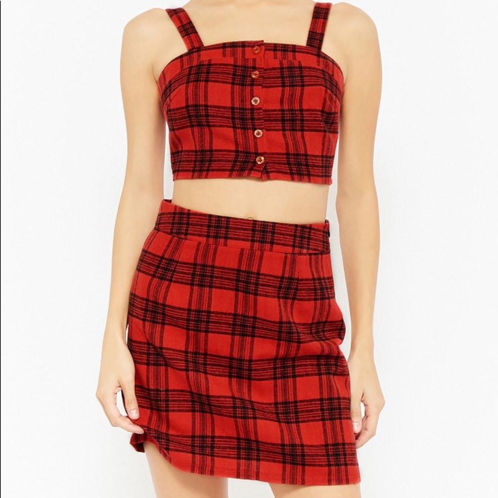 Women’s Love+Harmony red plaid crop top & skirt set